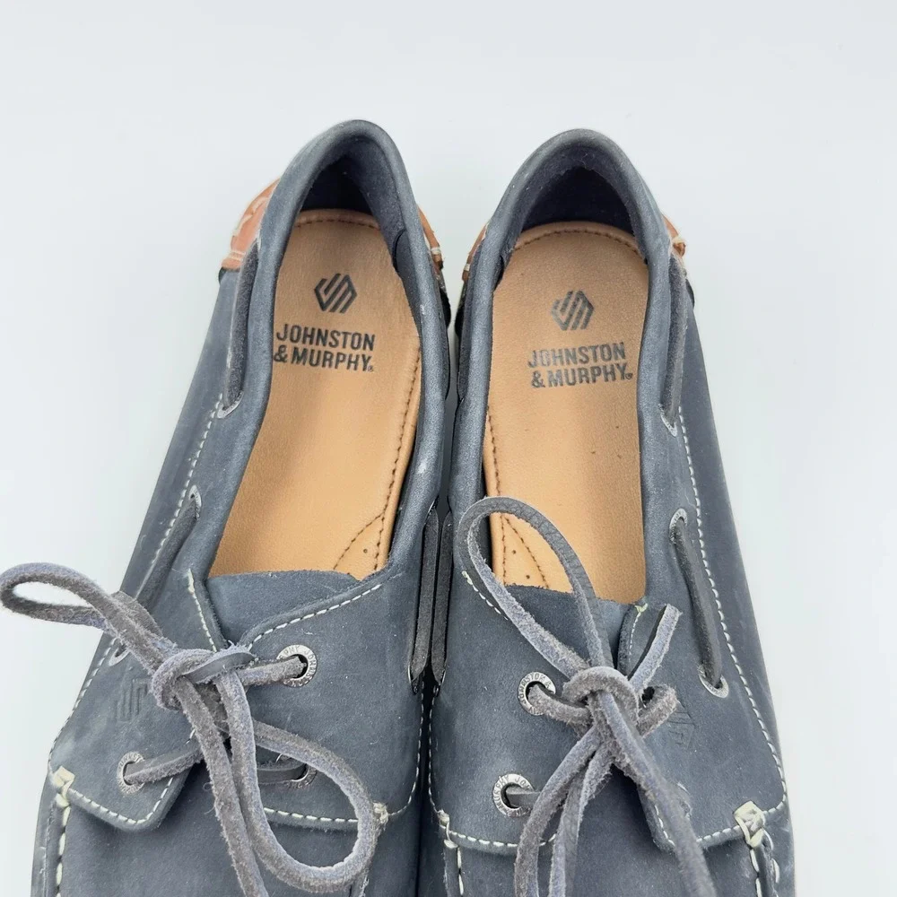 Johnston‎ & Murphy Mens Navy Blue Zeke Leather Boat Shoes Moc Toe Loafers 6M